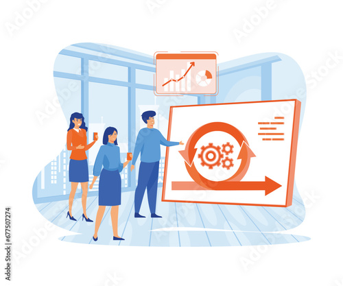teamwork for project sprint Adaptive programming rule cycle and process managing strategy. flat vector modern illustration 