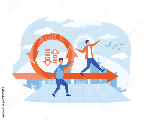 Agile development methodology.  Agile Life Cycle Icon Vector. People running to success. flat vector modern illustration  photo