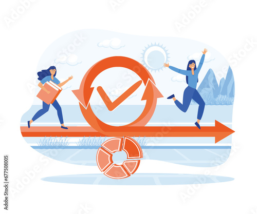 Agile life cycle for software development diagram. Business people run into project.  flat vector modern illustration 