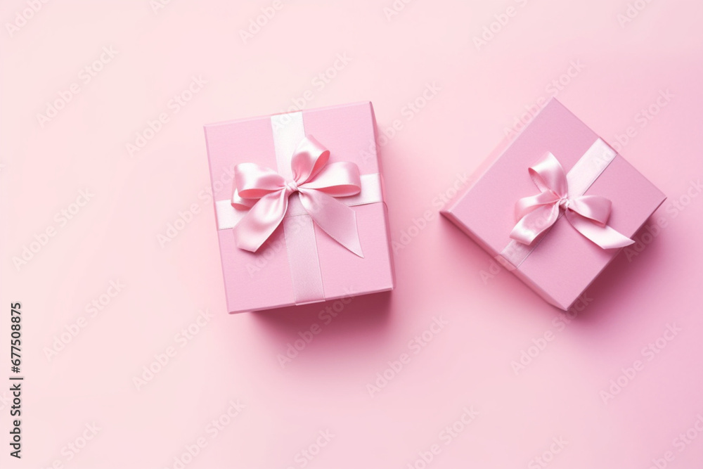 Top view of empty open gift box for congratulations on pink background, Top view, flat lay Top view of empty open gift box for congratulations on pink background, Top view, flat lay