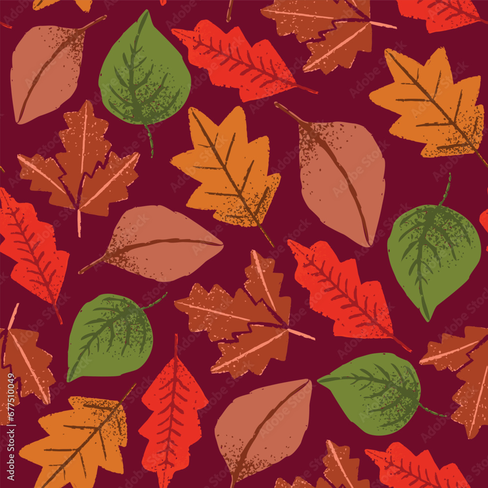Obraz premium Autumn foliage leaves vector repeat pattern