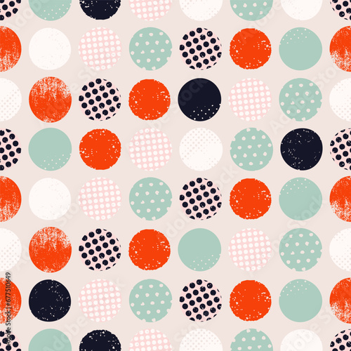 Vintage seamless pattern with circles of different textures. Abstract background, print, design