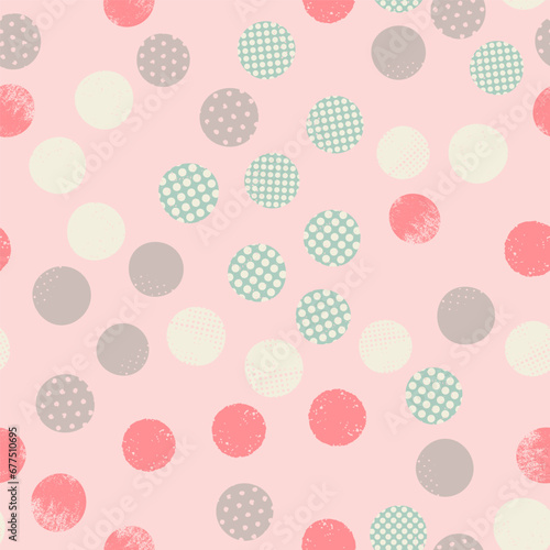 Vintage seamless pattern with circles of different textures. Abstract background, print, design