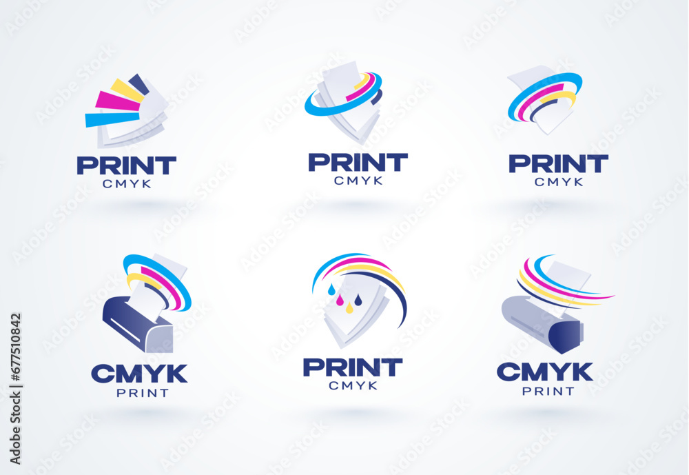 Set logo print polygraphy and cmyk printing theme graphic design prepress and press copy