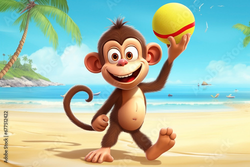 monkeys playing volleyball on the beach © ha