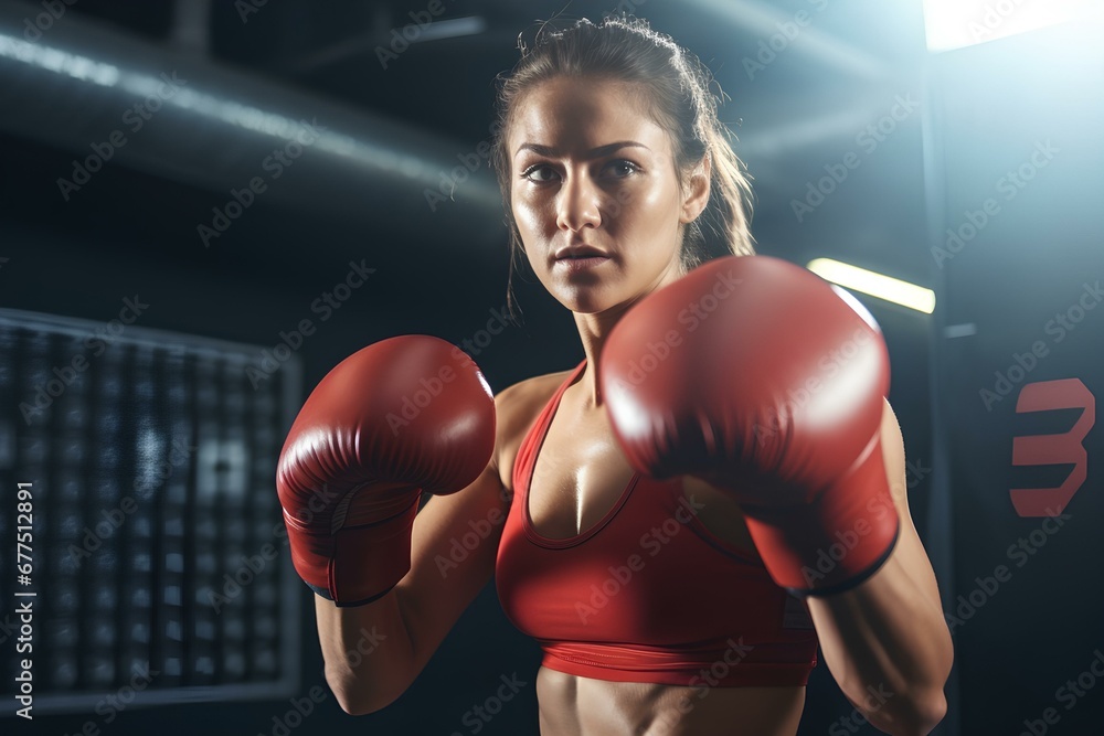 female boxing. a young woman boxer portrait. generative AI
