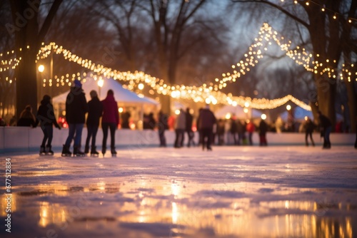 Outdoor Ice Rinks: Showcase the joy of ice skating and hockey on frozen ponds or man-made rinks. - Generative AI