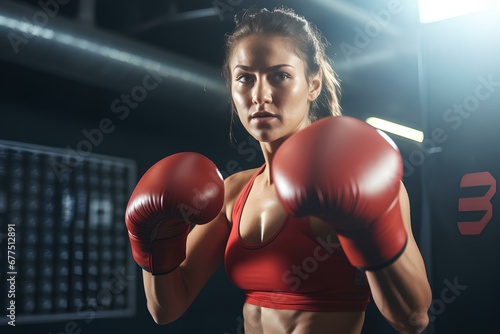 female boxing. a young woman boxer portrait. generative AI 