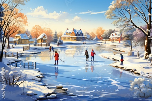 Fotótapéta Outdoor Ice Rinks: Showcase the joy of ice skating and hockey on frozen ponds or man-made rinks