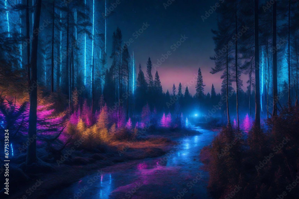 Obraz premium night forest in the forest