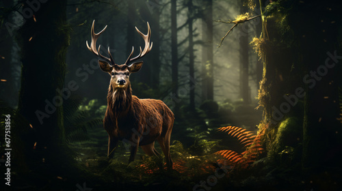 Portrait of a deer in a dark forest scenery © UsamaR