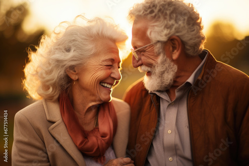 Picture of man and woman laughing together. This image can be used to depict joy, happiness, friendship, or lighthearted moment between two people
