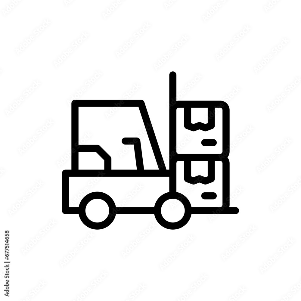 Forklift delivery delivery services icon with black outline style. delivery, transport, warehouse, transportation, truck, distribution, shipping. Vector Illustration Forklift delivery delivery services icon with black outline style. delivery, transport, warehouse, transportation, truck, distribution, shipping. Vector Illustration