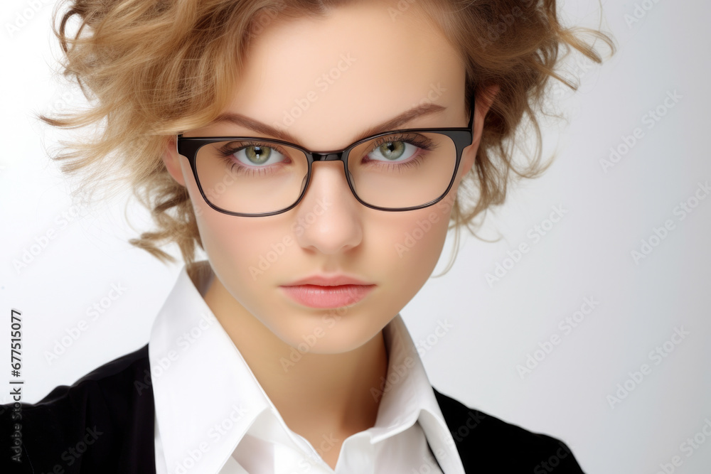 Woman is pictured wearing glasses and white shirt. This versatile image can be used in various contexts Woman is pictured wearing glasses and white shirt. This versatile image can be used in various contexts