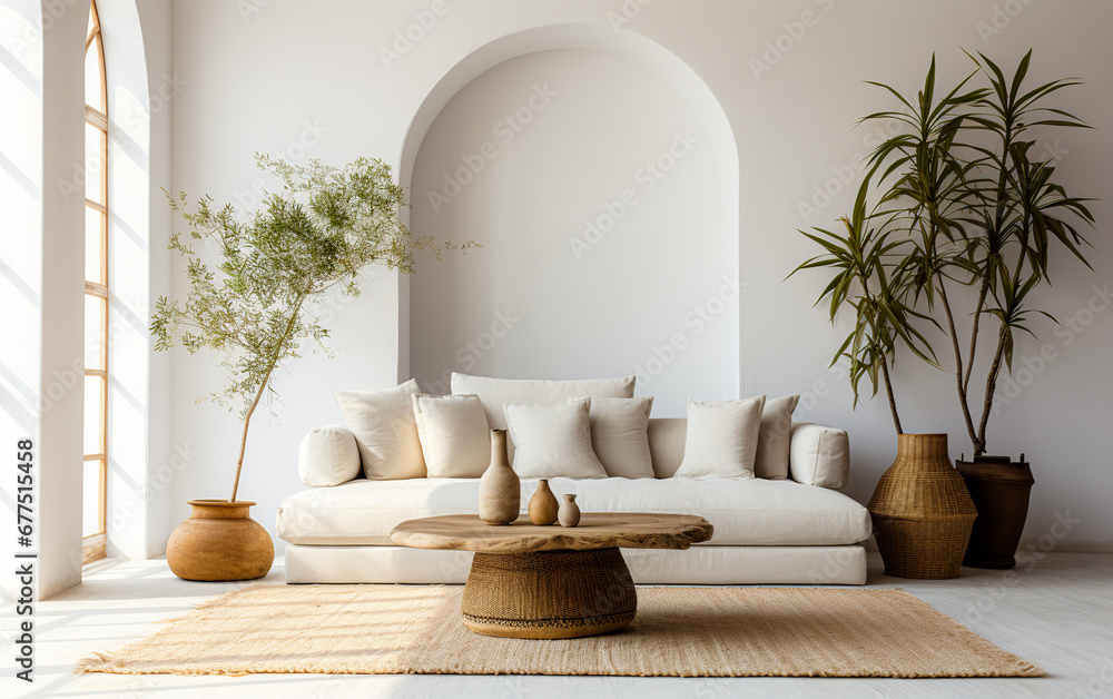 Boho modern living room with sofa for mockup. Boho modern living room with sofa for mockup.