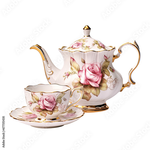 teapot and teacup isolated on transparent background Remove png, Clipping Path photo