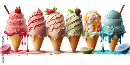 assorted flavored ice creams, generative ai photo