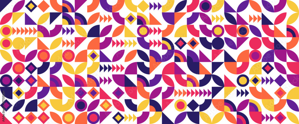 Naklejka premium Colorful colourful modern minimalist mid century neo geometric mosaic bauhaus style memphis seamless pattern abstract vector illustration