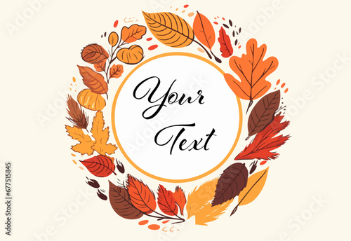 Kreis aus schönen Herbstblättern und Pflanzen mit Textfeld für Ihren Text. Vektorillustration (Generative AI).