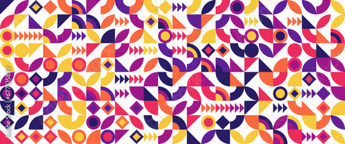 Colorful colourful modern minimalist mid century neo geometric mosaic bauhaus style memphis seamless pattern abstract vector illustration