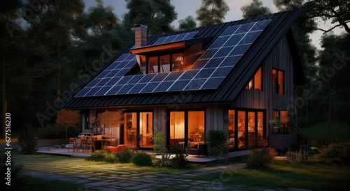 House that has solar panels on the roof. © Goojournoon