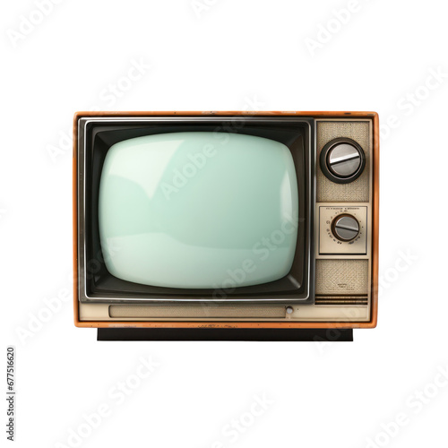 Old tv set vintage television with blank screen isolated on white transparent background, PNG