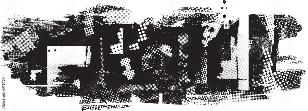 Obraz premium Glitch distorted grange shape . Noise grungy logo . Trendy defect error shapes . Glitched frame .Grunge textured . Distressed effect .Vector shapes with a halftone dots screen print texture.