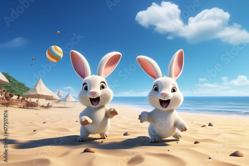 rabbits playing volleyball on the beach © ha