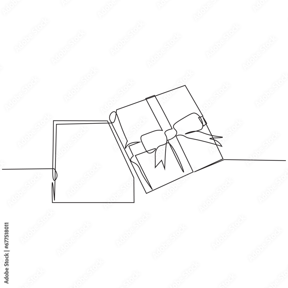  line art illustration christmas gift box celebrate christmas day continous one line