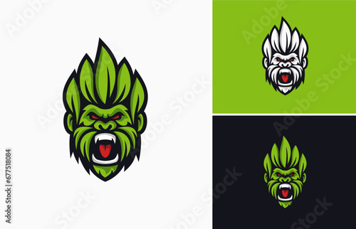 Angry head gorilla leaf green mascot vector logo design photo