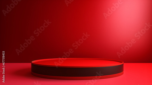 Red podium on room background red gradient color dis