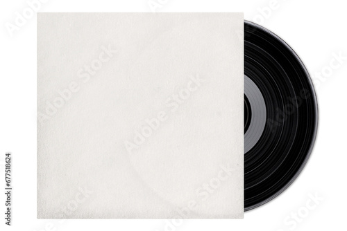 Old vinyl record on white background, png photo