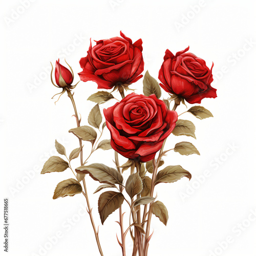Red Rose Stems Clipart isolated on white background