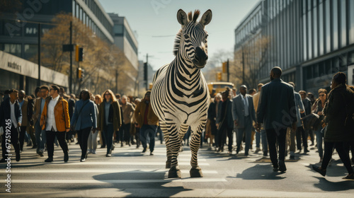 Urban Stripes: Zebra Grace in the Cityscape. Generative AI