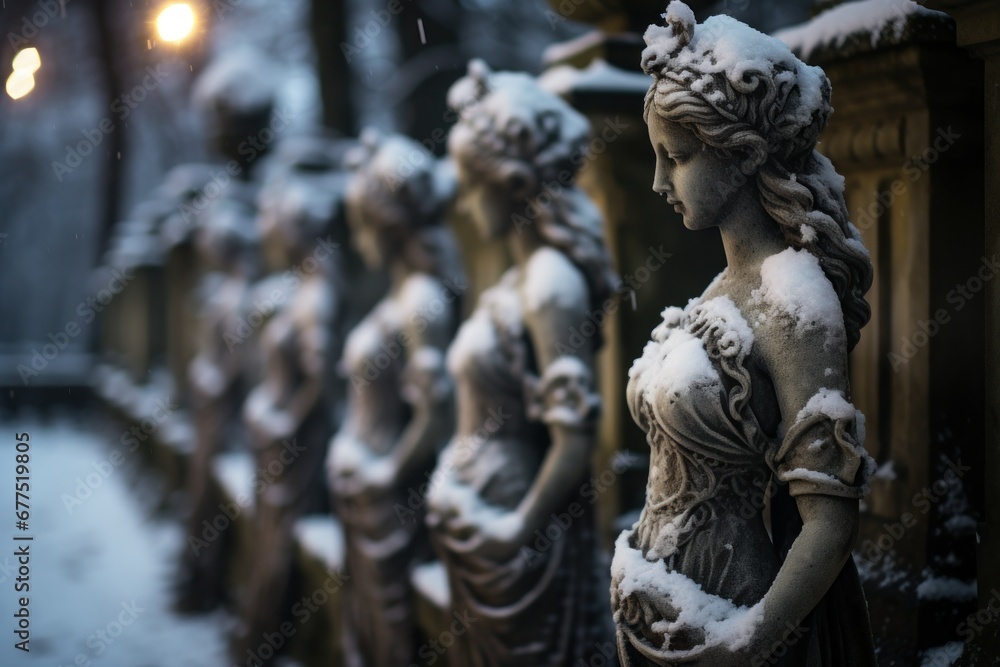 Snow-covered Statues and Monuments: Explore the contrast between historical or artistic structures and the wintery environment. - Generative AI Snow-covered Statues and Monuments: Explore the contrast between historical or artistic structures and the wintery environment. - Generative AI