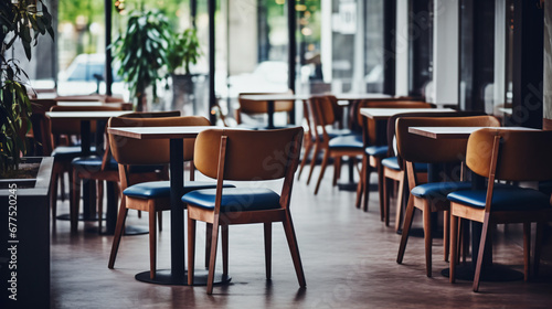 Restaurant tables and chairs in restaurant