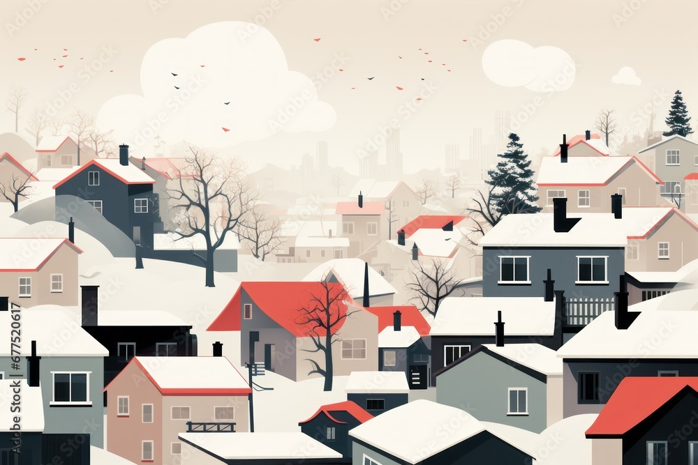 Snowy Roofs: Capture the charm of houses and buildings with snow-covered rooftops. - Generative AI