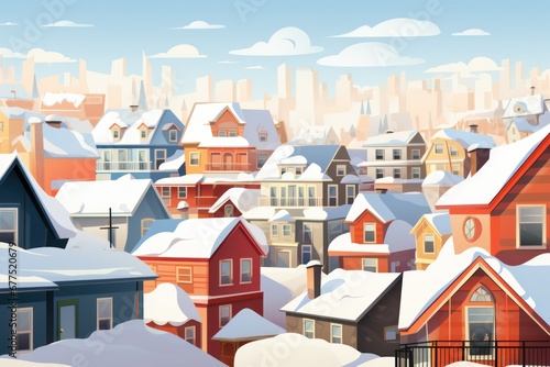 Snowy Roofs: Capture the charm of houses and buildings with snow-covered rooftops. - Generative AI