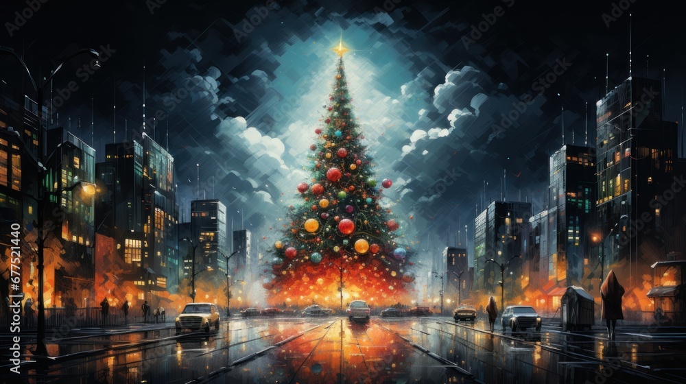 Fototapeta premium Christmas tree in the city.