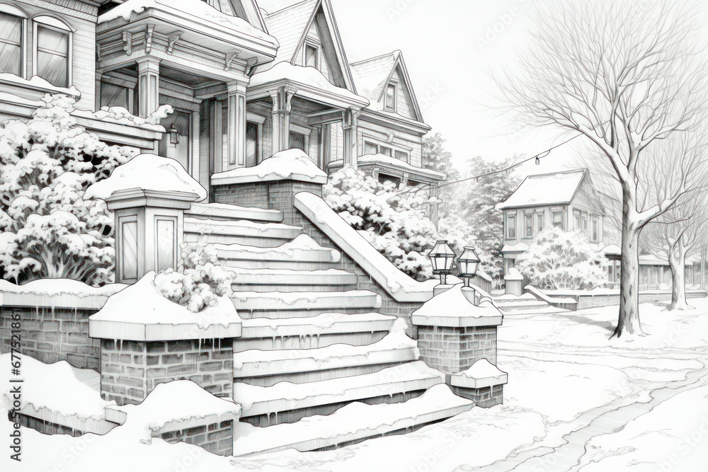 Snowy Staircases: Showcase the architectural beauty of snow-covered stairs, especially in historic areas. - Generative AI