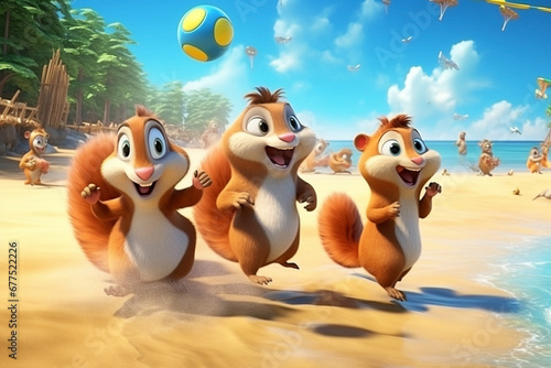 squirrels playing volleyball on the beach © ha
