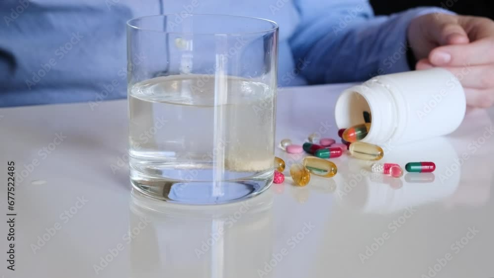 Puting Effervescent Tablet in a Glass of Water. Course of Treatment concept Puting Effervescent Tablet in a Glass of Water. Course of Treatment concept