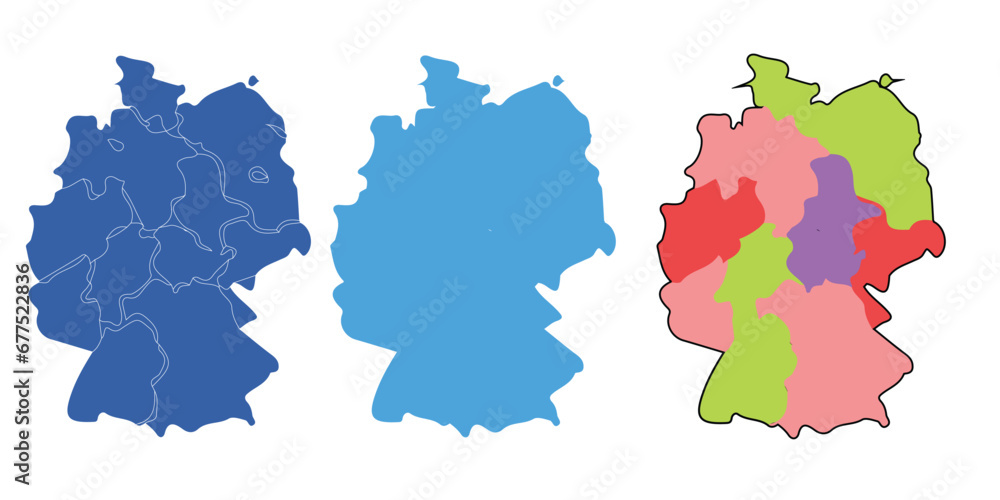 Germany map with different style isolated on a white background.  Vector illustration