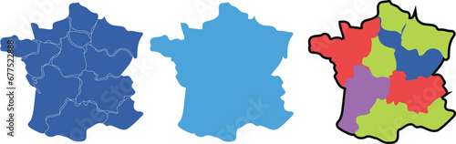 France map with different style isolated on a white background. Vector illustration