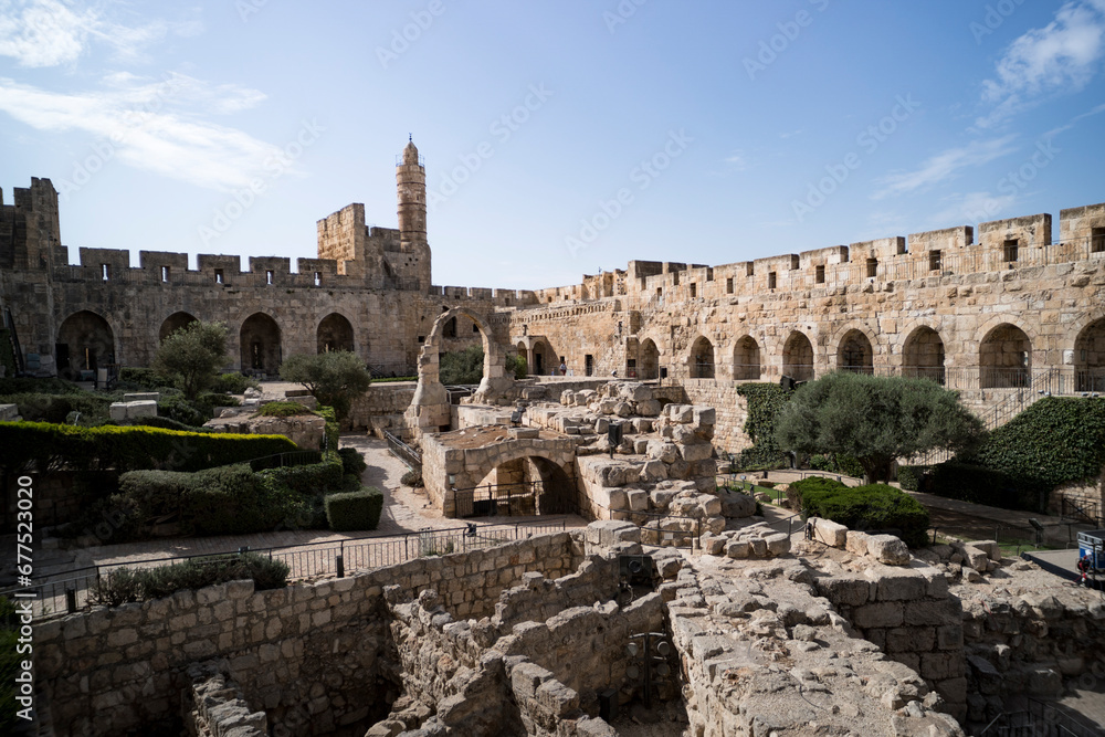Jerusalem, Israel picturesque view of the Tower of David inside the fortress .
