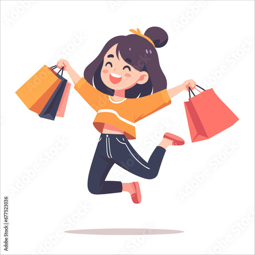 Vector flat style woman shopping cartoon cheerfully illustration