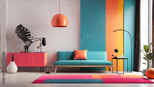 Modern Living Room with Vibrant Colors and Stylish Furniture