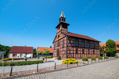 Former half-timbered evangelical church in Ujscie, Greater Poland Voivodeship, Poland