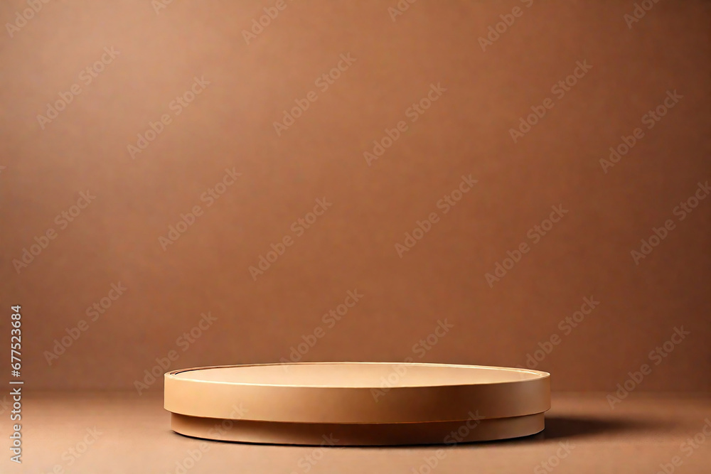 Empty round cylinder platform podium for product presentation on brown background. Copy space. Empty round cylinder platform podium for product presentation on brown background. Copy space.