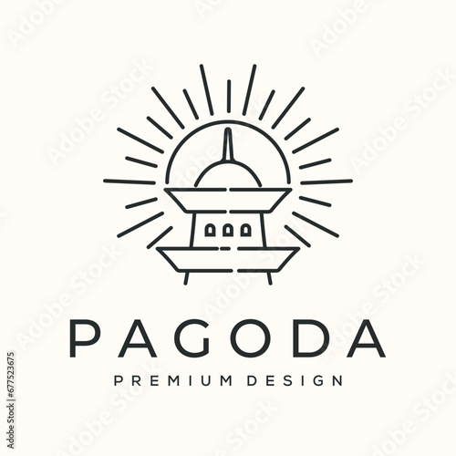 authentic religion pagoda line art logo vector minimalist illustration design, pagoda asian region logo design